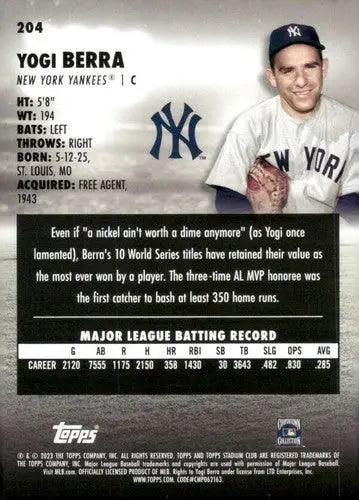 2023 Topps Stadium Club #204 Yogi Berra NM-MT Yankees ID:67907 - Baseball Card Single