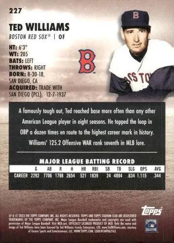2023 Topps Stadium Club #227 Ted Williams NM-MT Red Sox ID:67909 - Baseball Card Single