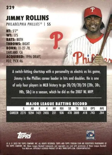 2023 Topps Stadium Club #229 Jimmy Rollins NM-MT Phillies ID:67600 - Baseball Card Single