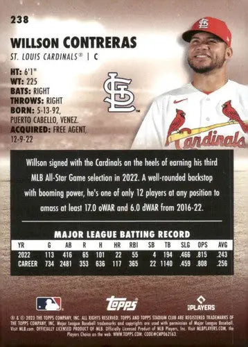 2023 Topps Stadium Club #238 Willson Contreras NM-MT Cardinals ID:67912 - Baseball Card Single