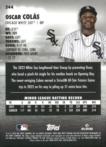 2023 Topps Stadium Club #244 Oscar Colas NM-MT RC Rookie White Sox ID:67913 - Baseball Card Single