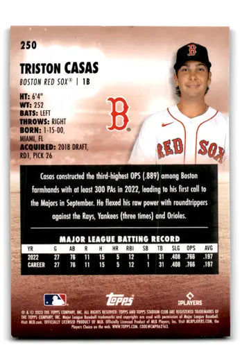 2023 Topps Stadium Club #250 Triston Casas NM-MT RC Rookie Red Sox ID:67929 - Baseball Card Single