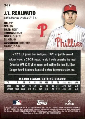 2023 Topps Stadium Club #269 J.T. Realmuto NM-MT Phillies ID:67918 - Baseball Card Single