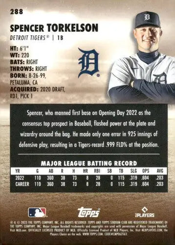 2023 Topps Stadium Club #288 Spencer Torkelson NM-MT Tigers ID:67922 - Baseball Card Single