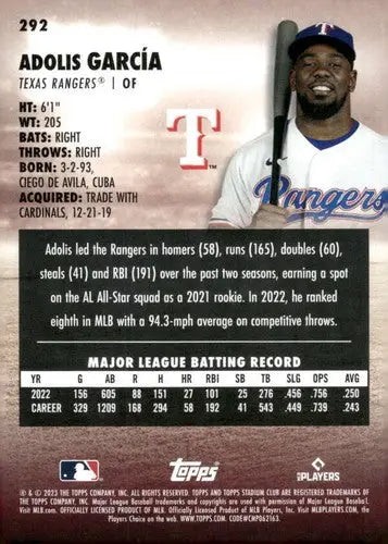2023 Topps Stadium Club #292 Adolis Garcia NM-MT Rangers ID:67607 - Baseball Card Single