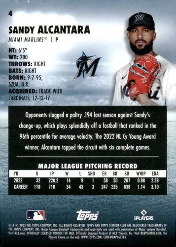 2023 Topps Stadium Club #4 Sandy Alcantara NM-MT Marlins ID:67578 - Baseball Card Single