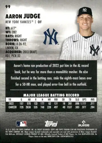 2023 Topps Stadium Club #99 Aaron Judge NM-MT Yankees ID:67588 - Baseball Card Single