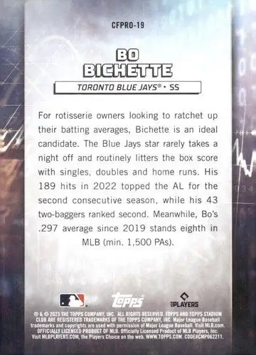 2023 Topps Stadium Club Chief Fantasy Professionals #CFPRO-19 Bo Bichet ID:67569 - Baseball Card Single