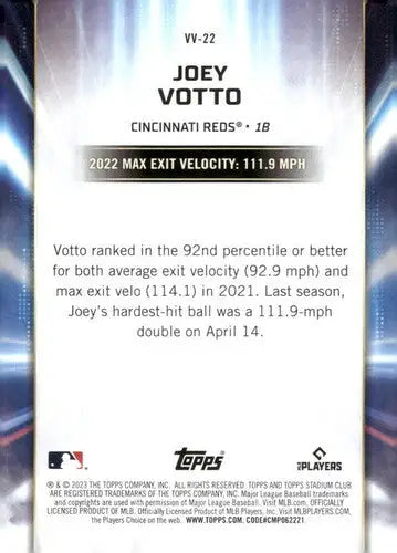 2023 Topps Stadium Club Virtuosos of Velocity #VV-22 Joey Votto NM-MT R ID:67930 - Baseball Card Single