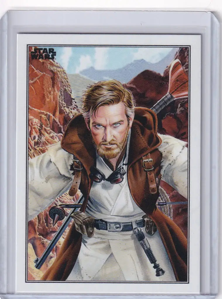 Portrait of a bearded man in Star Wars attire with lightsaber hilt for Topps Star Wars