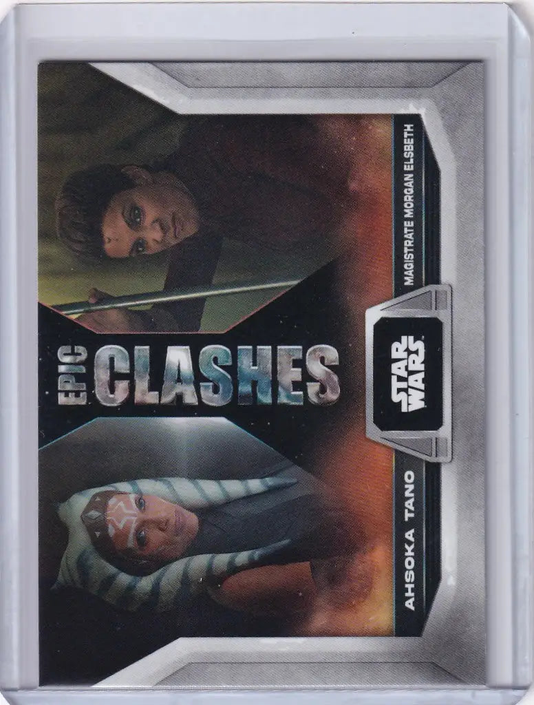 Topps Star Wars trading card featuring Ahsoka Tano and Magistrate Morgan with Epic Clashes text