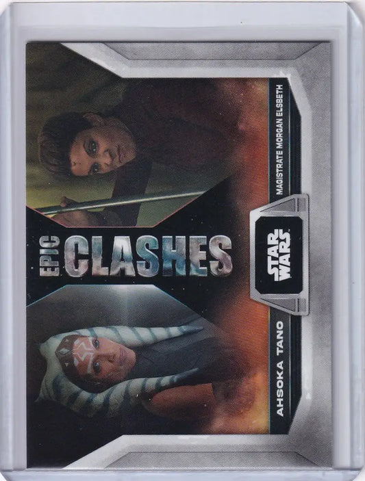 Topps Star Wars trading card featuring Ahsoka Tano and Magistrate Morgan with Epic Clashes text