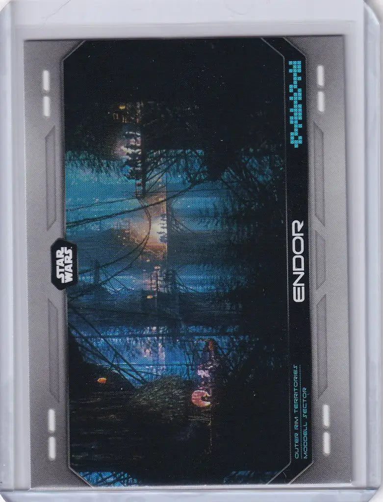 Topps Star Wars trading card of Endor featuring a glowing forest scene