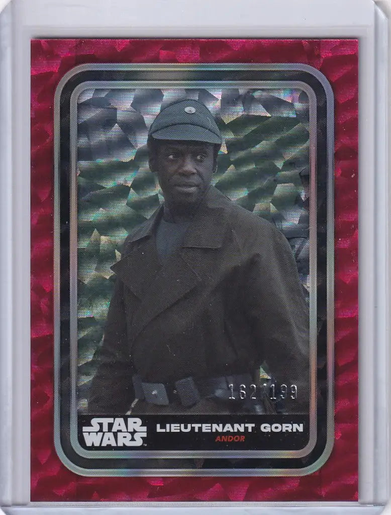 Star Wars trading card of Lieutenant Gorn in military uniform from Topps Star Wars flagship