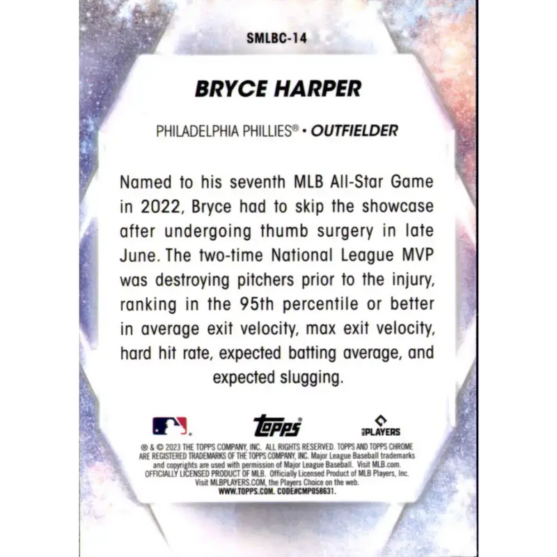 2023 Topps Stars of the MLB Chrome Refractor #SMLBC-14 Bryce Harper NM-MT Philadelphia Phillies Baseball Card