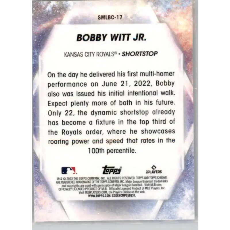 2023 Topps Stars of the MLB Chrome Refractor #SMLBC-17 Bobby Witt Jr. NM-MT Kansas City Royals Baseball Card - Baseball