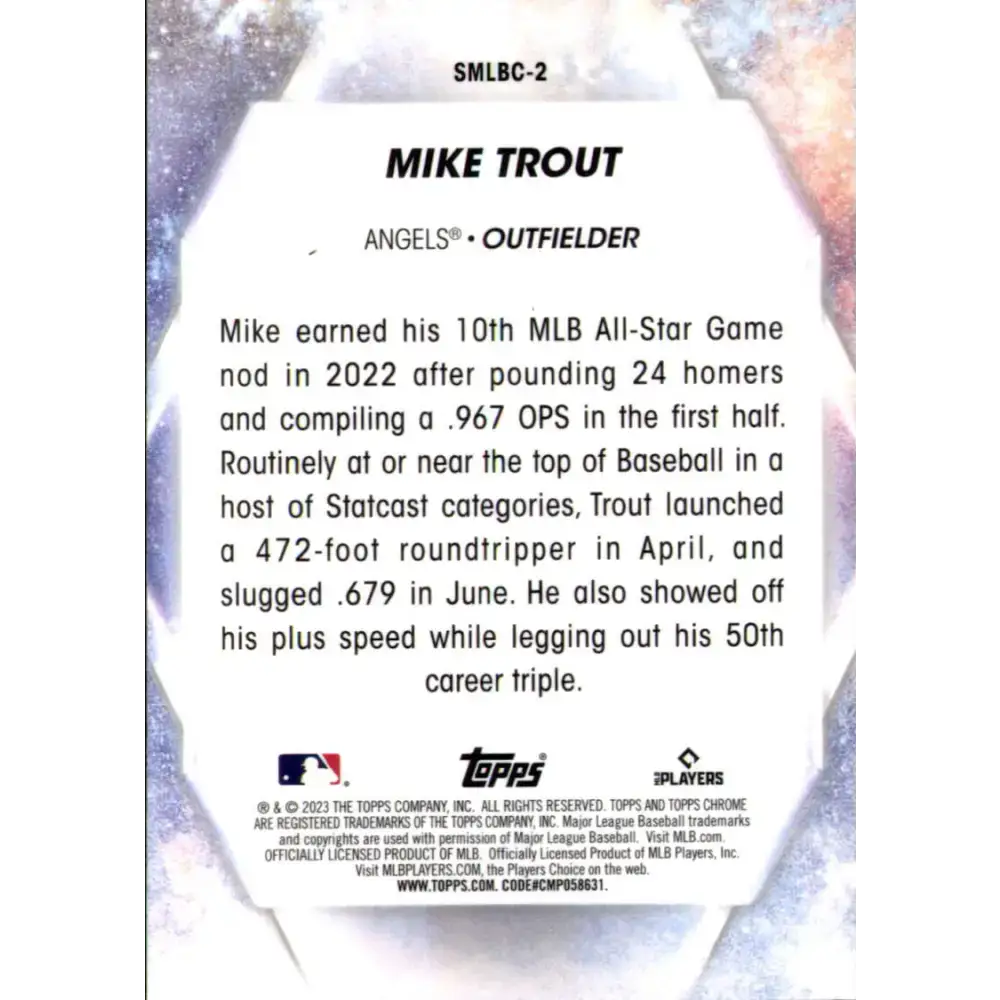 2023 Topps Stars of the MLB Chrome Refractor #SMLBC-2 Mike Trout NM-MT Los Angeles Angels Baseball Card - Baseball Card