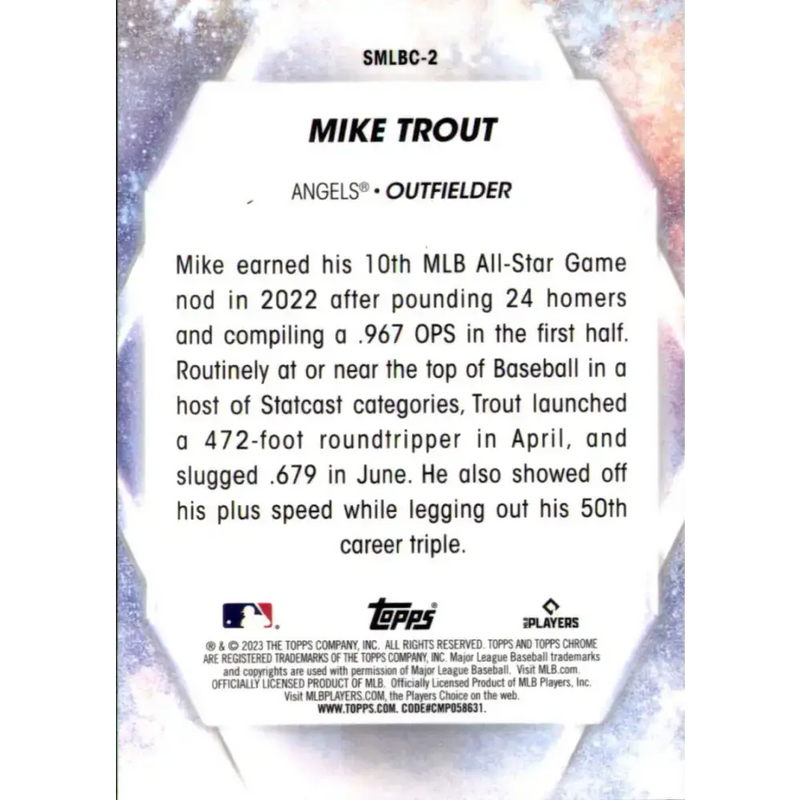 2023 Topps Stars of the MLB Chrome Refractor #SMLBC-2 Mike Trout NM-MT Los Angeles Angels Baseball Card - Baseball Card