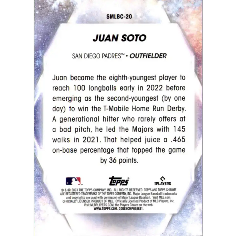 2023 Topps Stars of the MLB Chrome Refractor #SMLBC-20 Juan Soto NM-MT San Diego Padres Baseball Card - Baseball Card