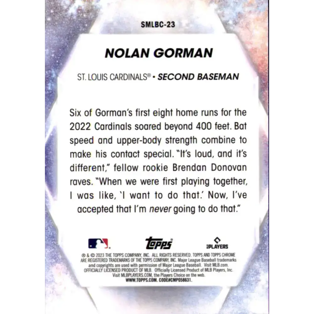 2023 Topps Stars of the MLB Chrome Refractor #SMLBC-23 Nolan Gorman NM-MT St. Louis Cardinals Baseball Card - Baseball
