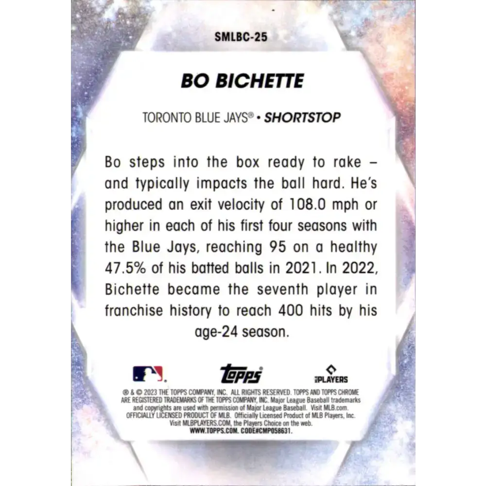 2023 Topps Stars of the MLB Chrome Refractor #SMLBC-25 Bo Bichette NM-MT Toronto Blue Jays Baseball Card - Baseball
