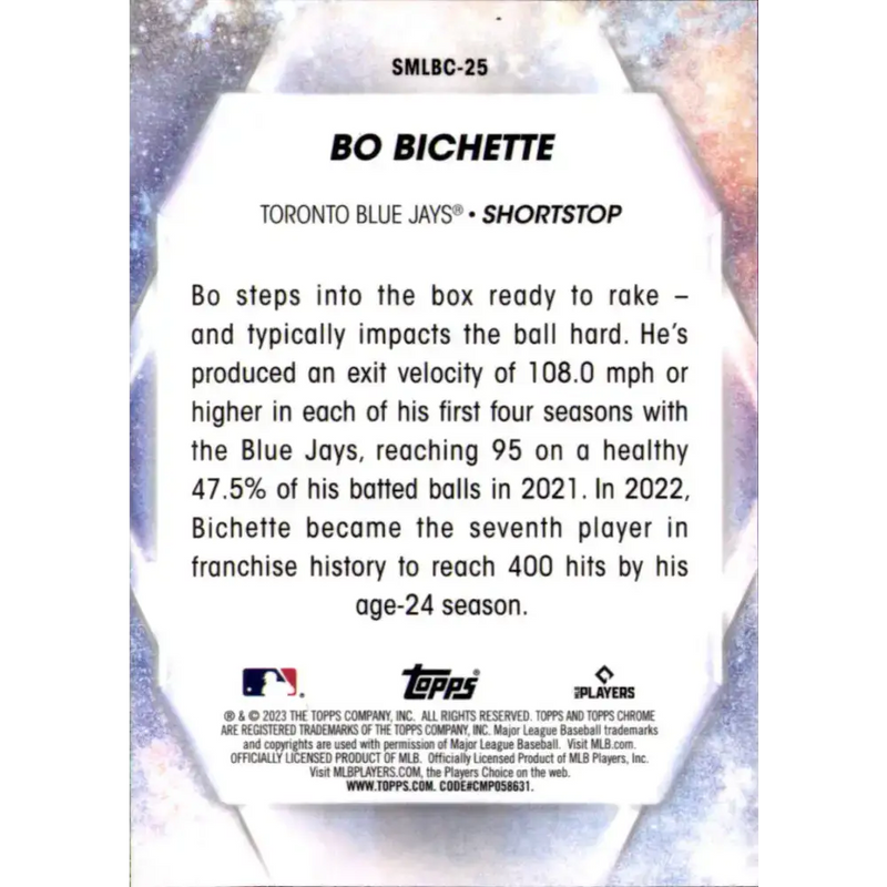 2023 Topps Stars of the MLB Chrome Refractor #SMLBC-25 Bo Bichette NM-MT Toronto Blue Jays Baseball Card - Baseball