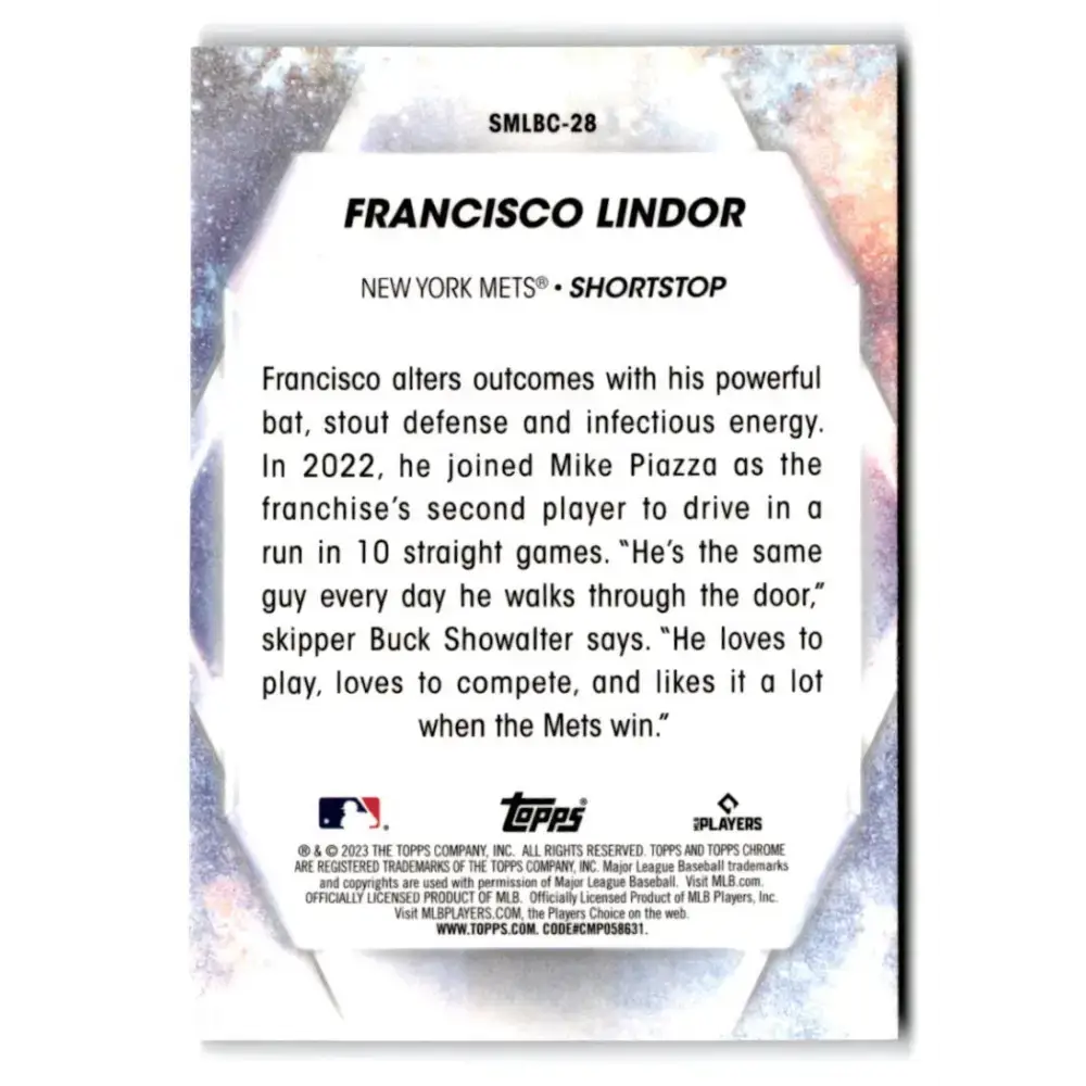 2023 Topps Stars of the MLB Chrome Refractor #SMLBC-28 Francisco Lindor NM-MT New York Mets Baseball Card - Baseball