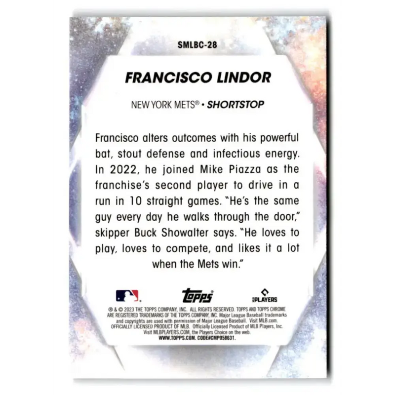 2023 Topps Stars of the MLB Chrome Refractor #SMLBC-28 Francisco Lindor NM-MT New York Mets Baseball Card - Baseball
