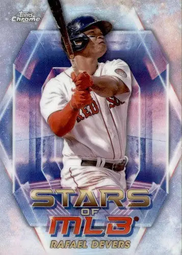 Baseball trading card featuring Rafael Devers from 2023 Topps Stars MLB Chrome Refractor