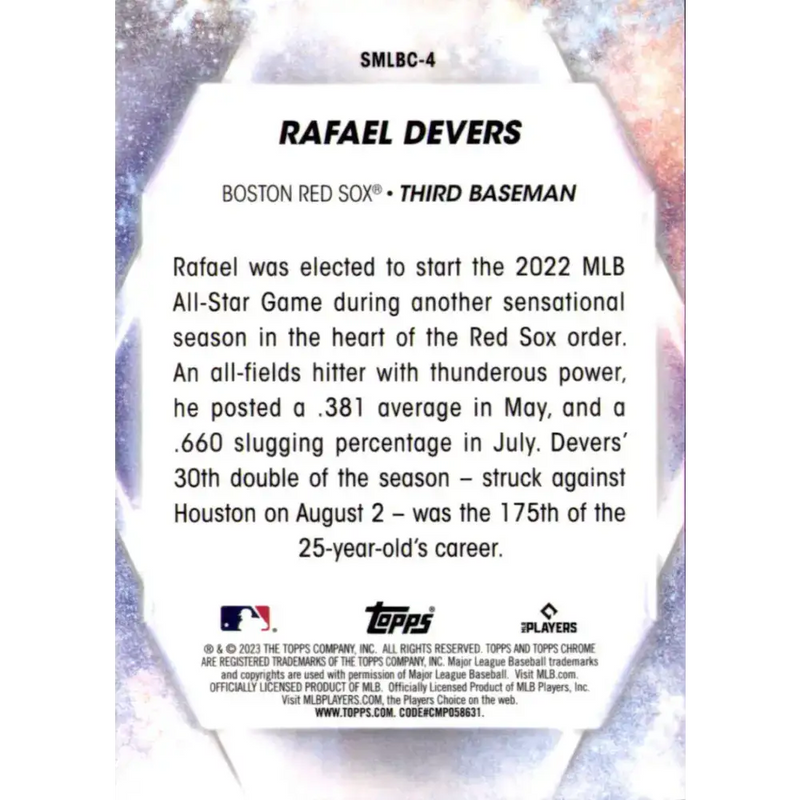2023 Topps Stars of the MLB Chrome Refractor #SMLBC-4 Rafael Devers NM-MT Boston Red Sox Baseball Card - Baseball Card