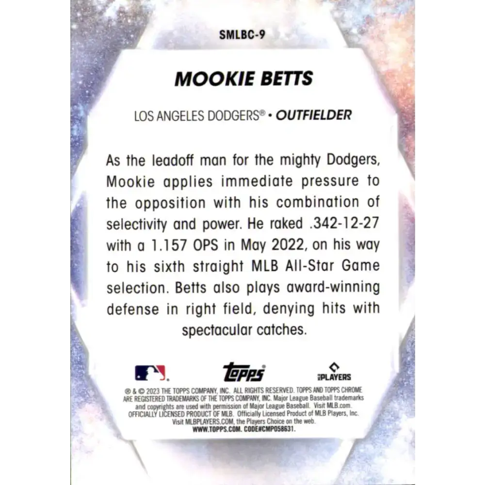 2023 Topps Stars of the MLB Chrome Refractor #SMLBC-9 Mookie Betts NM-MT Los Angeles Dodgers Baseball Card - Baseball