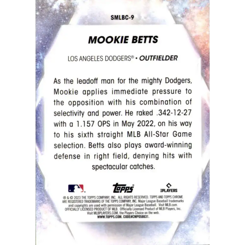 2023 Topps Stars of the MLB Chrome Refractor #SMLBC-9 Mookie Betts NM-MT Los Angeles Dodgers Baseball Card - Baseball