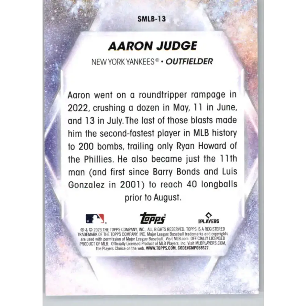 2023 Topps Stars of the MLB #SMLB-13 Aaron Judge NM-MT New York Yankees Baseball Card - Baseball Card Single