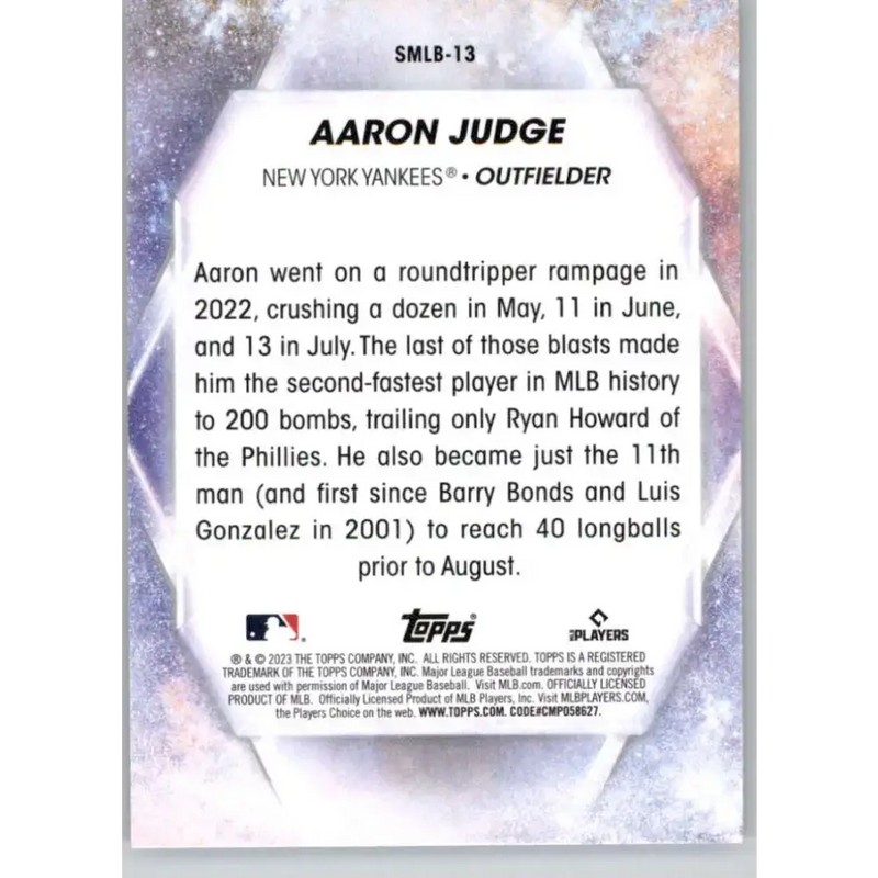 2023 Topps Stars of the MLB #SMLB-13 Aaron Judge NM-MT New York Yankees Baseball Card - Baseball Card Single