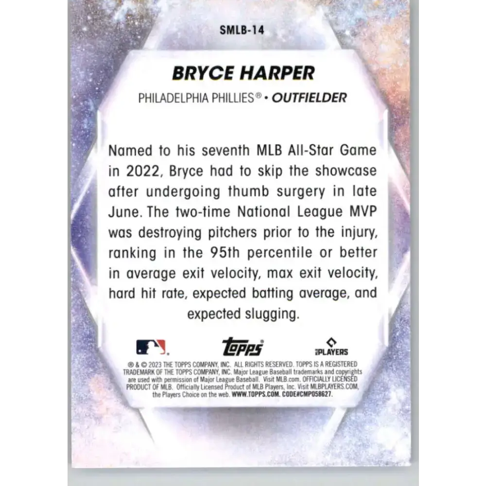 2023 Topps Stars of the MLB #SMLB-14 Bryce Harper NM-MT Philadelphia Phillies Baseball Card - Baseball Card Single