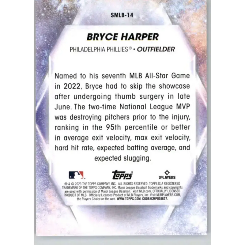 2023 Topps Stars of the MLB #SMLB-14 Bryce Harper NM-MT Philadelphia Phillies Baseball Card - Baseball Card Single