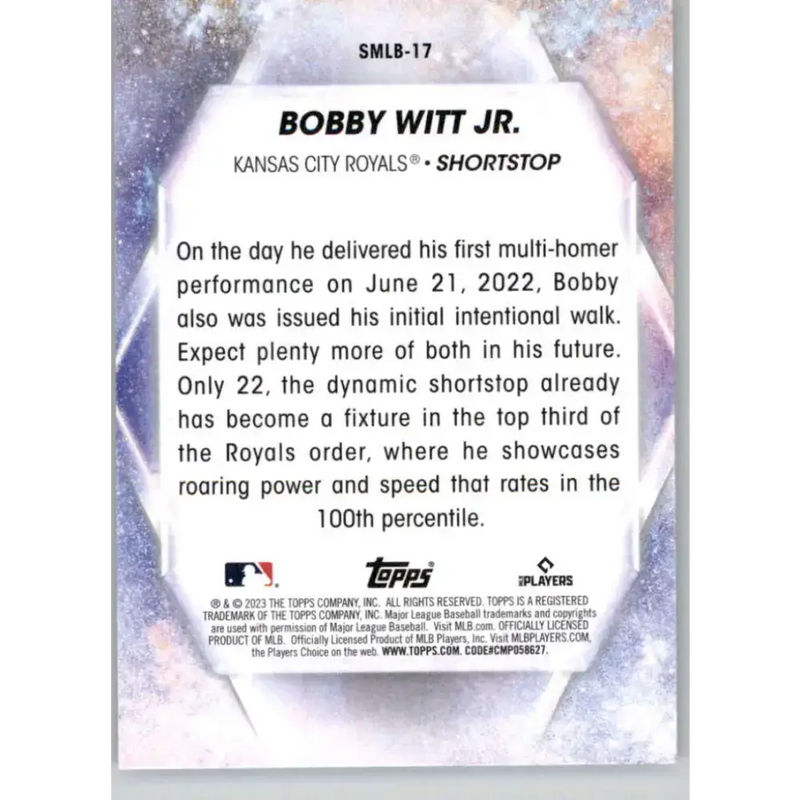 2023 Topps Stars of the MLB #SMLB-17 Bobby Witt Jr. NM-MT Kansas City Royals Baseball Card - Baseball Card Single
