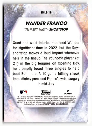 Wander Franco baseball card back from 2023 Topps Stars of the MLB with original gloss