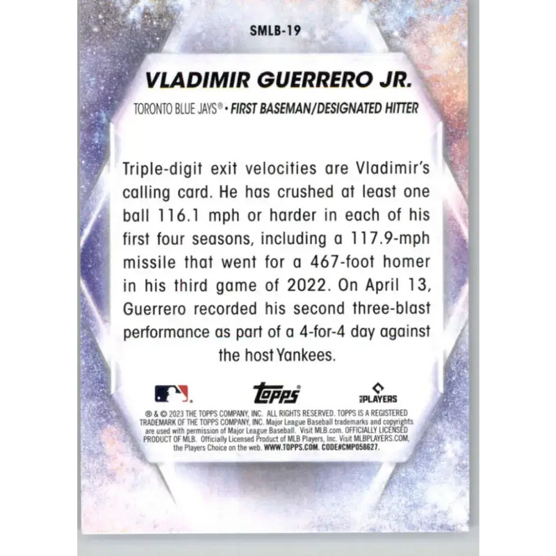2023 Topps Stars of the MLB #SMLB-19 Vladimir Guerrero Jr. NM-MT Toronto Blue Jays Baseball Card - Baseball Card Single