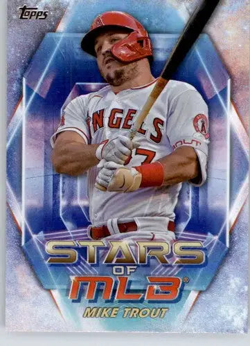 Baseball card of Mike Trout with original gloss from 2023 Topps Stars of the MLB