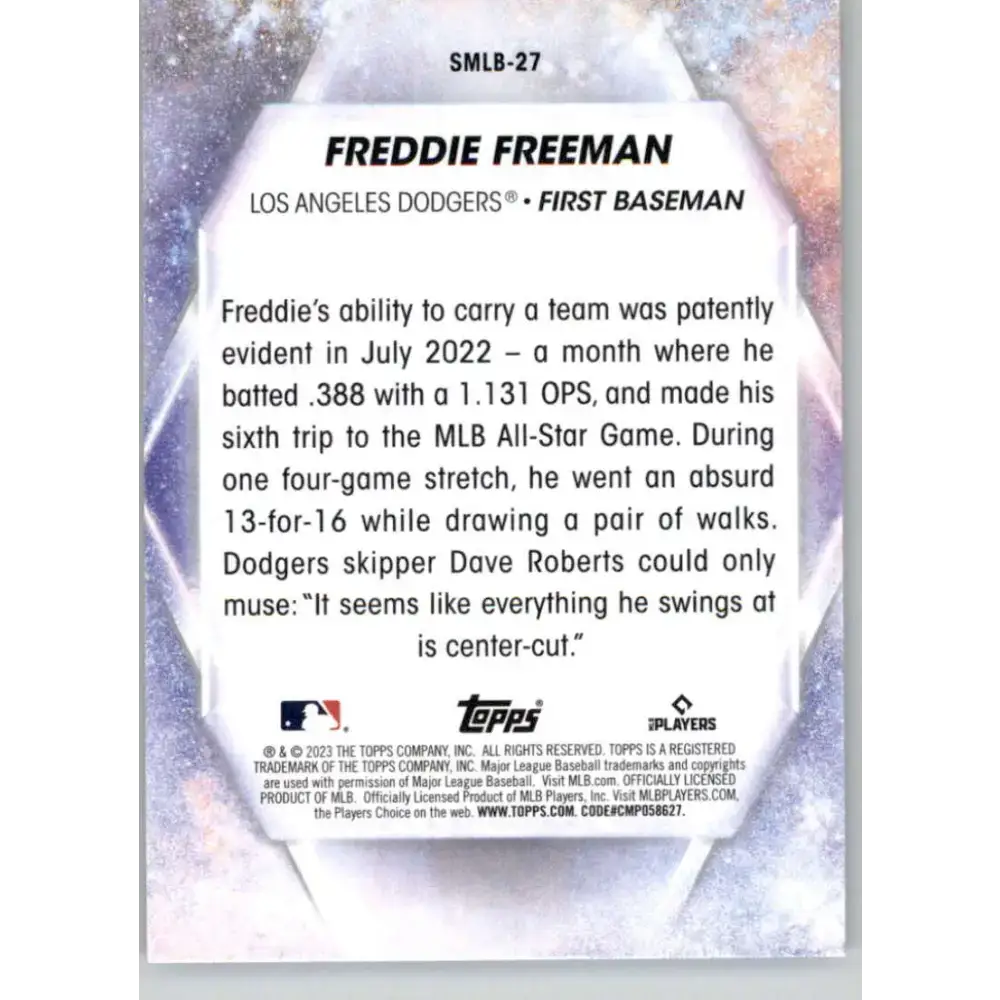 2023 Topps Stars of the MLB #SMLB-27 Freddie Freeman NM-MT Los Angeles Dodgers Baseball Card - Baseball Card Single