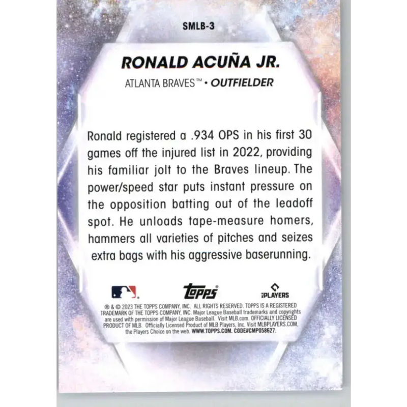 2023 Topps Stars of the MLB #SMLB-3 Ronald Acuna Jr. NM-MT Atlanta Braves Baseball Card - Baseball Card Single