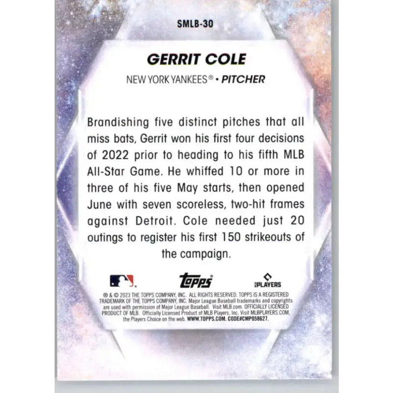 2023 Topps Stars of the MLB #SMLB-30 Gerrit Cole NM-MT New York Yankees Baseball Card - Baseball Card Single