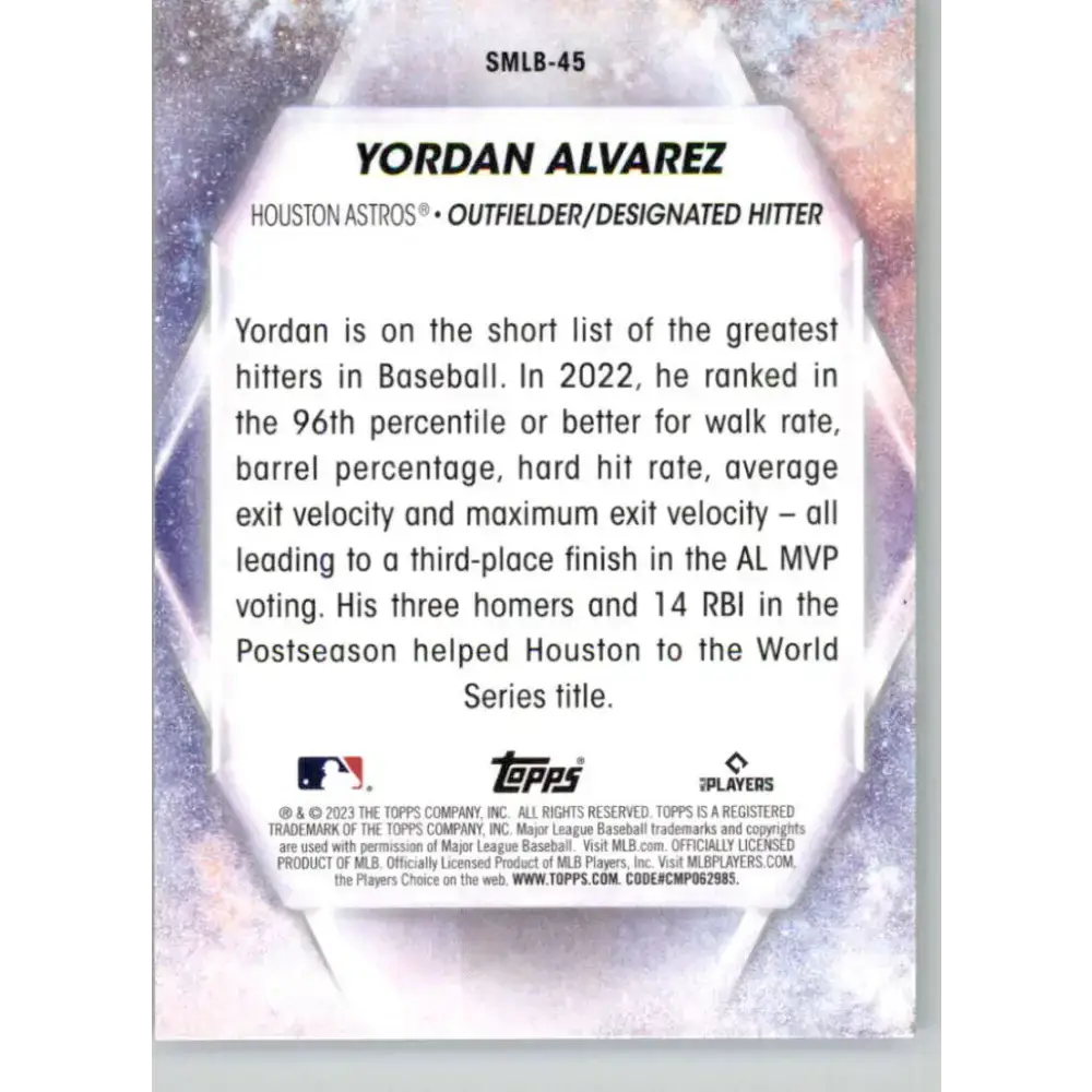 2023 Topps Stars of the MLB #SMLB-45 Yordan Alvarez NM-MT Houston Astros Baseball Card - Baseball Card Single