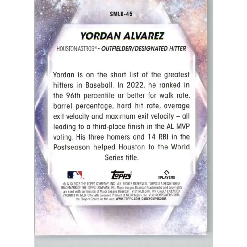 2023 Topps Stars of the MLB #SMLB-45 Yordan Alvarez NM-MT Houston Astros Baseball Card - Baseball Card Single