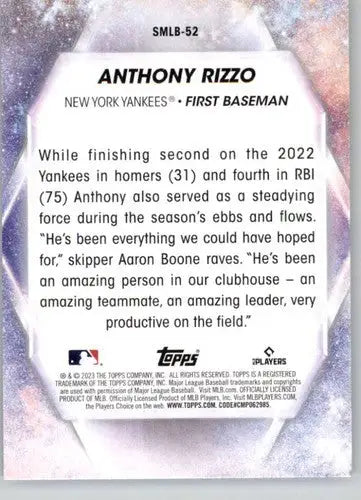 2023 Topps Stars of the MLB #SMLB-52 Anthony Rizzo NM-MT Yankees ID:55396 - Baseball Card Single