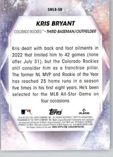 2023 Topps Stars of the MLB Kris Bryant baseball card back with original gloss