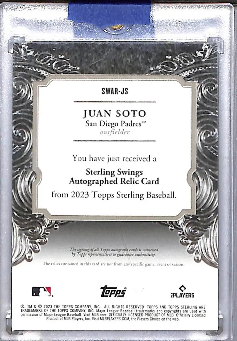 2023 Topps Sterling Swings #SWAR-JS Juan Soto NM-MT MEM Auto 1/5 San Diego Padres - Baseball Card Single