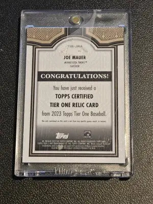 2023 Topps Tier One #T1R-JMA Joe Mauer Tier One Relics (Design B) 008/400 - Baseball Card Single