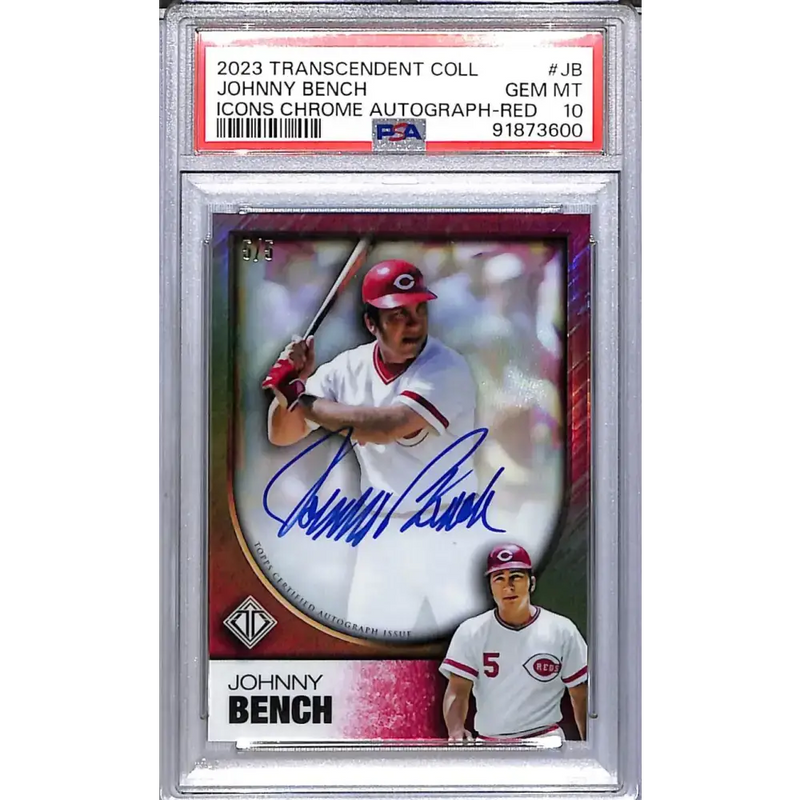 2023 Topps Transcendent Collection Icons Red #TICAV-JB Johnny Bench PSA 10 GEM MINT Auto 5/5 Cincinnati Reds - Baseball